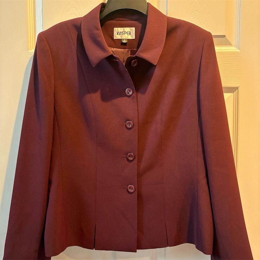 Kasper Women's Blazer‎ Size 14 Burgundy Solid Business Suit Jacket